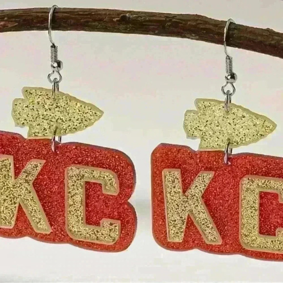 Kansas City football earrings hand crafted❤️ - Picture 1 of 2